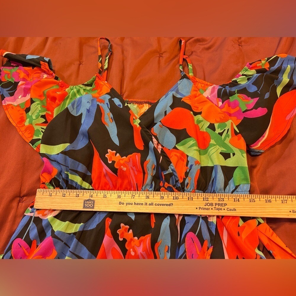 Tropical Floral Cold Shoulder Maxi Dress Belted Slit LARGE summer spring - Picture 6 of 9